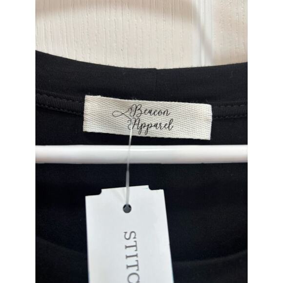 NWT Beacon Apparel Women L 3/4 Sleeve Black Knit Top Sheer Sleeves Chic Classic - Picture 3 of 8